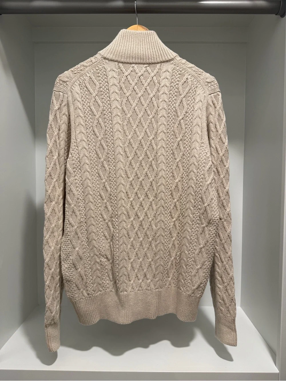 NEW J. Crew Cable-knit mockneck buttoned sweater hthr oatmeal BU292 $138 Medium